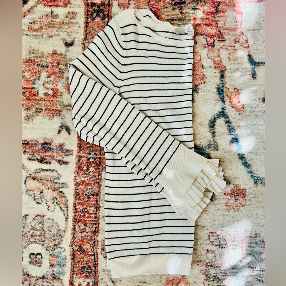 LOFT Ruffled Cuff Striped Sweater - Picture 6 of 7